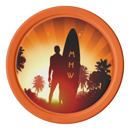 Surfer Sunset aangepaste monogram poker chips (Voorkant)