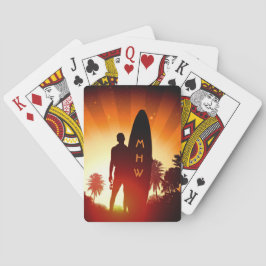 Surfer Sunset aangepaste monogram speelkaarten