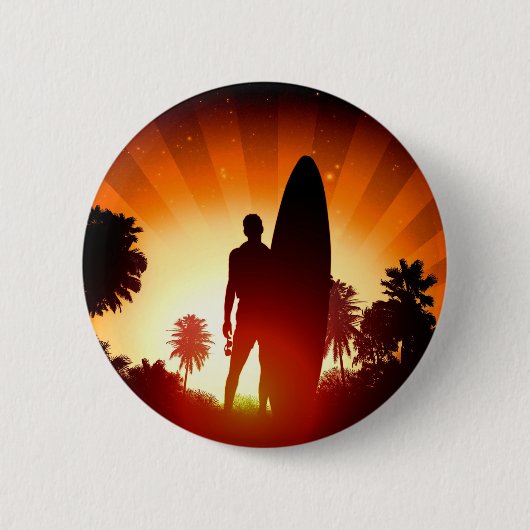 Surfer Sunset-knop Ronde Button 5,7 Cm (Voorkant)