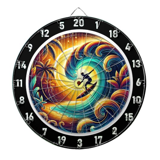 Surfer Sunset Wave artwork Dartbord (Voorkant)