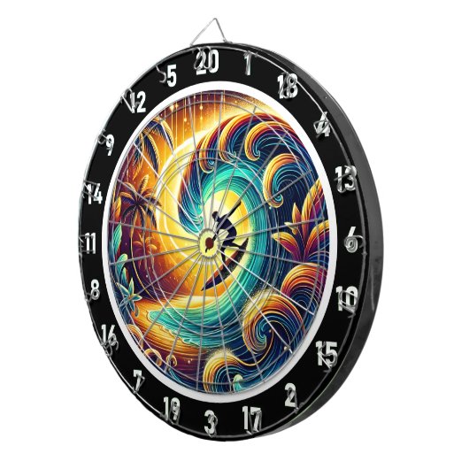 Surfer Sunset Wave artwork Dartbord (Voorkant Rechts)