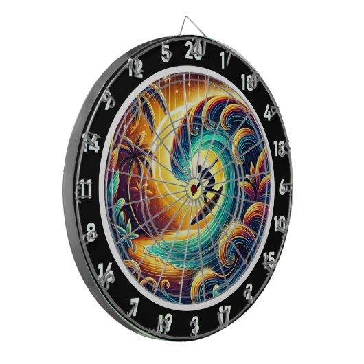 Surfer Sunset Wave artwork Dartbord (Voorkant Links)