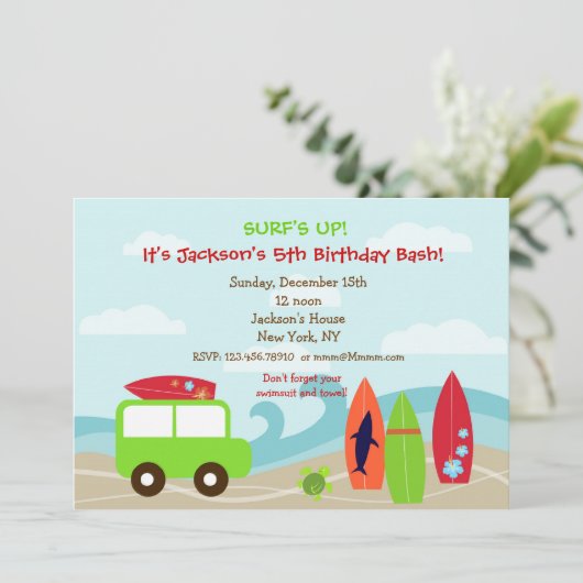 Surfer Surf Birthday Party Kaart (Staand voorkant)