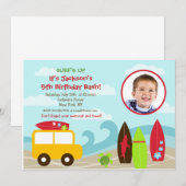 Surfer Surf Foto van Birthday Party Kaart (Voorkant / Achterkant)