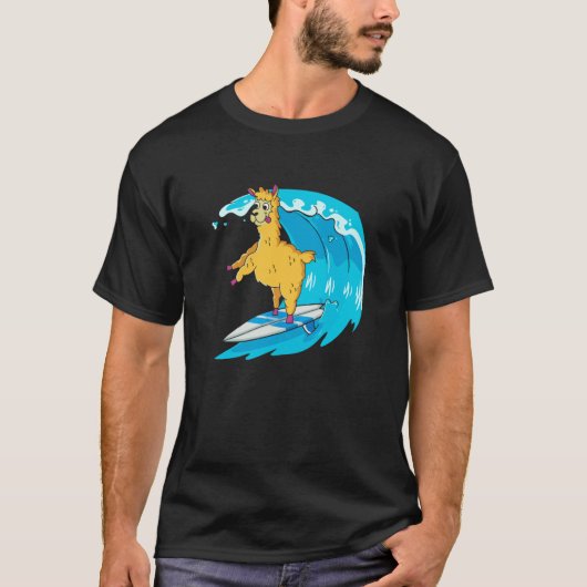 Surfer Surfboard Waves Surfrider Surfing Llama T-shirt (Voorkant)