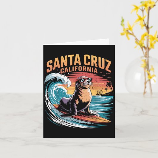 Surfer surfen 70s 80s Santa Cruz Californië Retro Kaart (Gele Bloem)