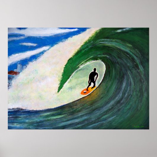 Surfer Surfing Tuberide wall of oceawater poster (Voorkant)