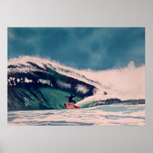 Surfer Surfing voor de kust van de Californische B Poster