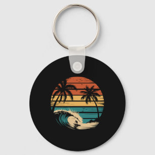 Surfer surft met palmbomen Tropische vakantie _ Sleutelhanger