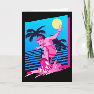 Surfer Synthwave Zonsondergang Palmboom Surfen 80s Kaart