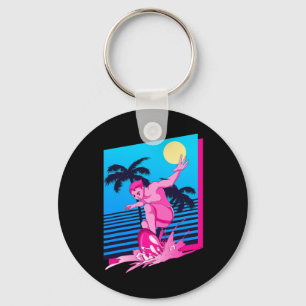 Surfer Synthwave Zonsondergang Palmboom Surfen 80s Sleutelhanger