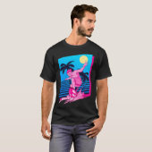 Surfer Synthwave Zonsondergang Palmboom Surfen 80s T-shirt (Voorkant volledig)