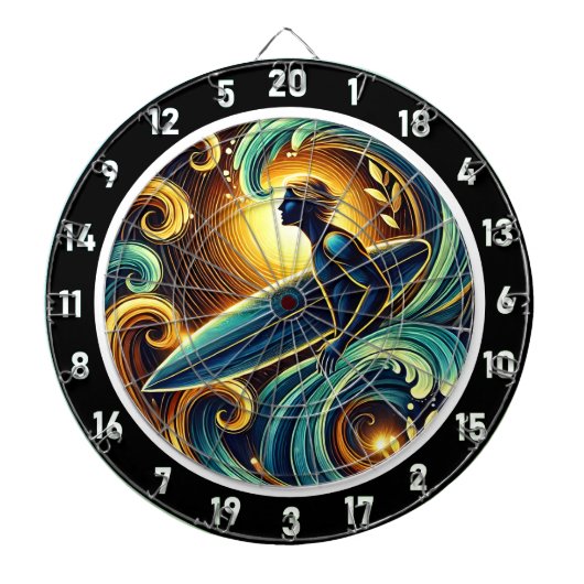 Surfer tegen Golden Sunset Glow Art Dartbord (Voorkant)