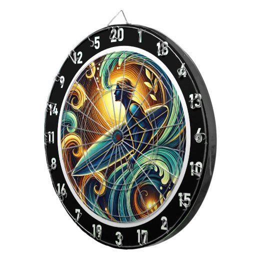 Surfer tegen Golden Sunset Glow Art Dartbord (Voorkant Rechts)