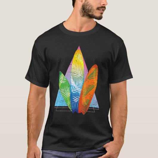 Surfer Tropisch Surfboard Watersport Synthwave T-shirt (Voorkant)