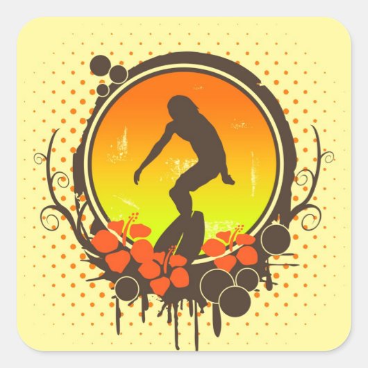 Surfer Vierkante Sticker (Voorkant)