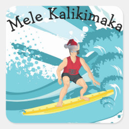 Surfer Vrolijk Kerstfeest in Hawaï Vierkante Sticker