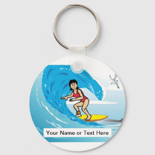 Surfer - Vrouw Cartoon door PrintedPerfection.com Sleutelhanger