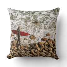 Surfer Walking Rocky Beach, Ocean Waves Coastal