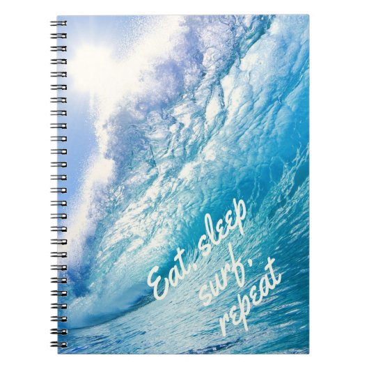 Surfer Wave Ocean Blue White Eat Sleep Surf herhal Notitieboek (Voorkant)