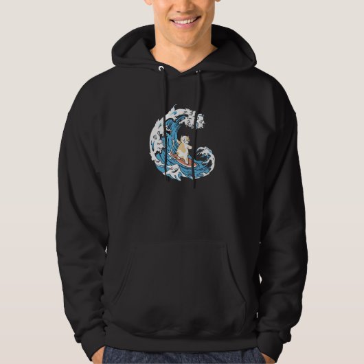 Surfer Waves Surfboard  Surfrider Cat Surfing Hoodie (Voorkant)