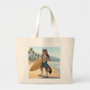 Surfer Wolf Grote Tote Bag