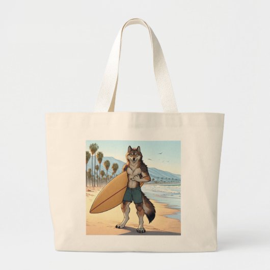Surfer Wolf Grote Tote Bag (Voorkant)