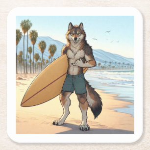 Surfer Wolf   Kartonnen Onderzetters