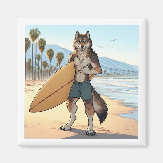 Surfer Wolf Magneet (Voorkant)