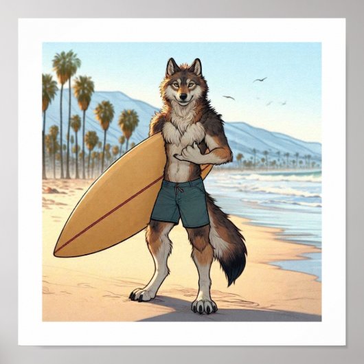 Surfer Wolf Poster (Voorkant)