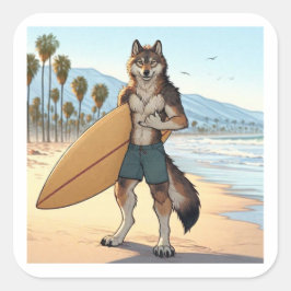 Surfer Wolf Vierkante Sticker