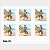 Surfer Wolf Vierkante Sticker (Vel)