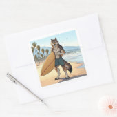 Surfer Wolf Vierkante Sticker (Envelop)