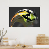 Surfer zwart figuur & kleurrijke golf op grijs pos poster (Keuken)