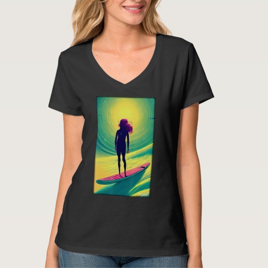 Surfergirl Girl Woman Surfboard Waves Sea Vacation T-shirt (Voorkant)