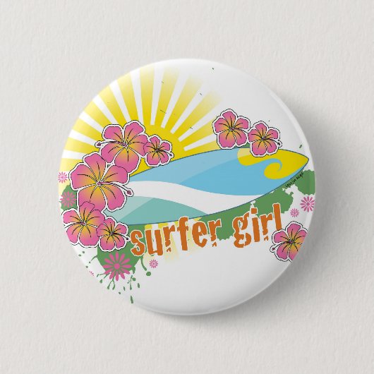 surfermeisje ronde button 5,7 cm (Voorkant)