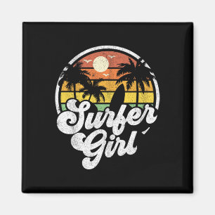 Surfermeisje Strand Retro 70s Zomer Surfen Vakanti Magneet