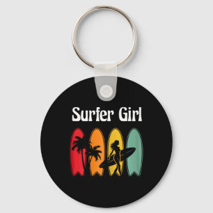 Surfermeisje Surfplank Surfen Vrouwen Retro Sleutelhanger