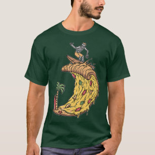 Surferretro Pizza Boy Pizza Surfer Skeleton Surfin T-shirt