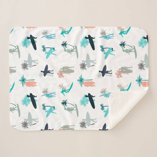 Surfers and Palm Trees Pattern Sherpa Deken (Voorkant (horizontaal))