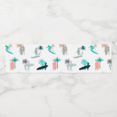 Surfers and Palm Trees Pattern Waterfles Etiket (Enkel label)
