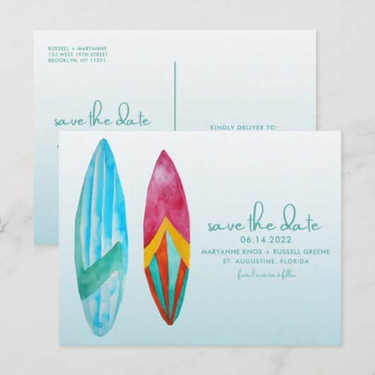 Surfers Beach Wedding Save the Date Briefkaart (Voorkant / Achterkant)