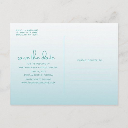 Surfers Beach Wedding Save the Date Briefkaart (Achterkant)