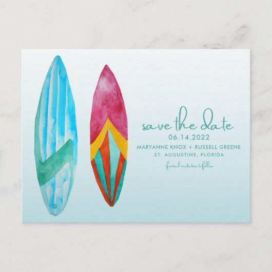 Surfers Beach Wedding Save the Date Briefkaart (Voorkant)