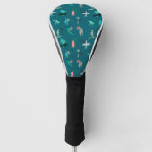 Surfers en palmbomen Patroonblauw Golfheadcover (Voorkant)