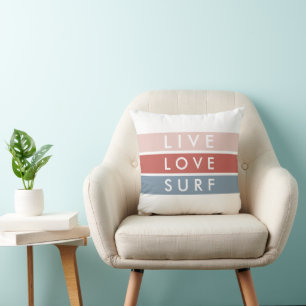 Surfers Live, Liefde, Surf Typografie Strand Quote Kussen