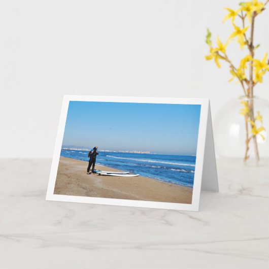 Surfers op Malvarossa-strand in Valencia, Spanje Kaart (Gele Bloem)