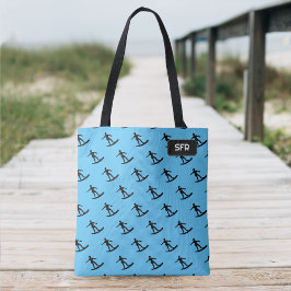 Surfers op Surfbordpapier - uw initialen / naam Tote Bag