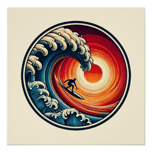 Surfer's Sunset Wave Glossy Poster (Voorkant)