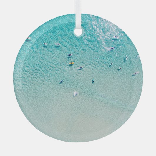 Surfers uitzicht, heldere oceaan. glas ornament (Voorkant)
